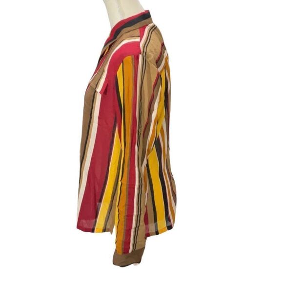 NWT Jones New York Signature Color Block Stripe Long Sleeve Roll Tabs Sz Medium - Picture 3 of 9